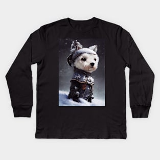 Adorable dog in the snow Kids Long Sleeve T-Shirt